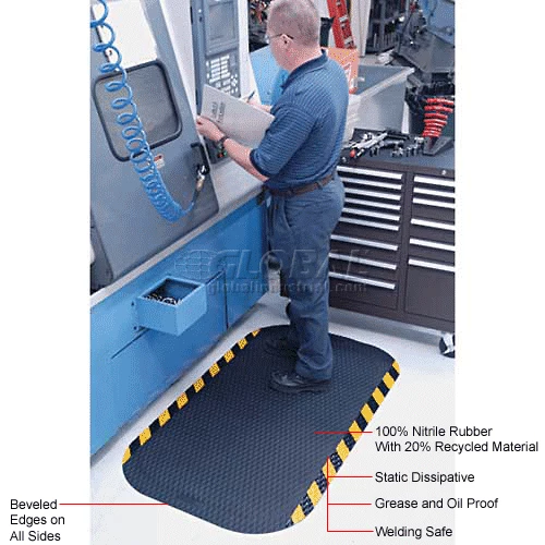 M+A Matting Hog Heaven Anti Fatigue Mat 7/8" Thick 4' x Up to 60' Black/Yellow Chevron Border - Image 7