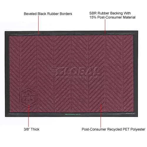 M+A Matting WaterHog® Eco Elite Classic Border Entrance Mat 3/8" Thick 6' 3 Up To 60' Maroon - Image 5
