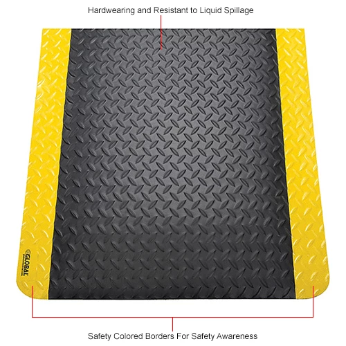 Global Industrial Diamond Plate Ergonomic Mat 15/16" Thick 3' x 12' Black/Yellow Border - Image 5