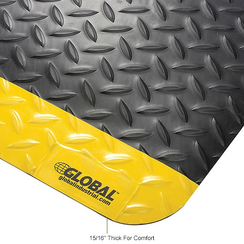 Global Industrial Diamond Plate Ergonomic Mat 15/16" Thick 4' x 6' Black/Yellow Border - Image 4