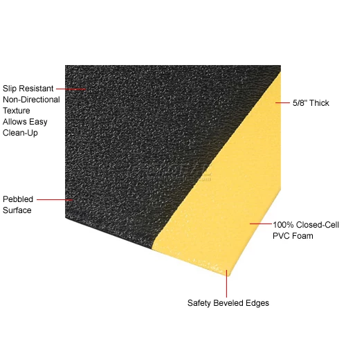 NoTrax® Sof-Tred Surface Mat 5/8" Thick 3' x Up to 30' Black/Yellow Border