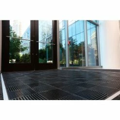 SpaceLinks Cross Path Indoor/Outdoor Intersectional Scraping Action Mat, 5'L x 3'W , Black