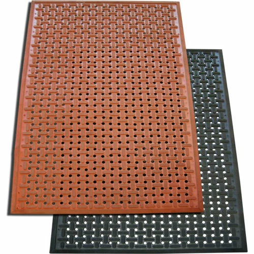 Rubber-Cal "Kitchen Mat" Anti-Slip Grease-Proof Chef Mat w/Beveled Edge 3/8" x 3' x 5', Black Rubber