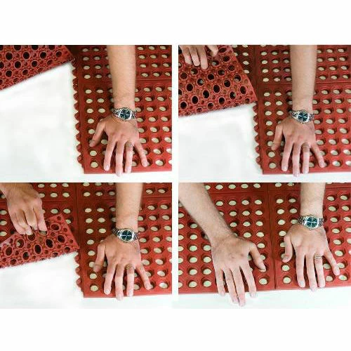 Rubber-Cal "Dura-Chef Interlock" Kitchen Comfort Mats, 5/8" x 3ft x 3ft, Red Rubber Mat, 4 Pack - Image 5