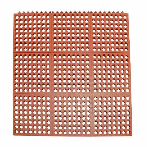 Rubber-Cal "Dura-Chef Interlock" Kitchen Comfort Mats, 5/8" x 3ft x 3ft, Red Rubber Mat, 4 Pack - Image 2
