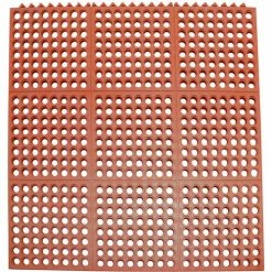 Rubber-Cal "Dura-Chef Interlock" Anti-Fatigue Rubber Floor Matting, 5/8" x 36" x 36", Red