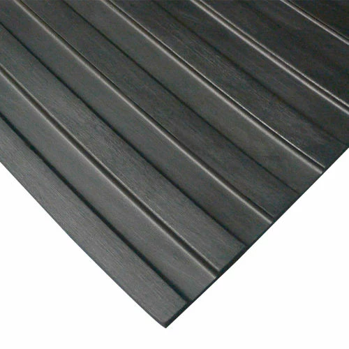 Rubber-Cal "Wide-Rib" Corrugated Rubber Floor Mat - 1/8 in x 3 ft x 6 ft - Black Rubber Roll