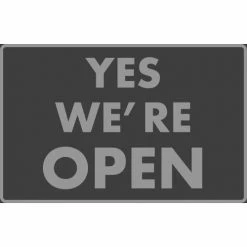NoTrax® Yes We're Open Safety Message Mat 3/8" Thick 4' x 6' Black