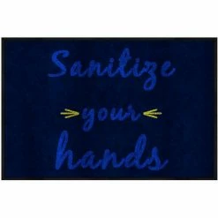 M+A Matting Sanitize Your Hands - Carpeted Message Mat 3/8" Thick 2' x 3' Navy Blue/Black
