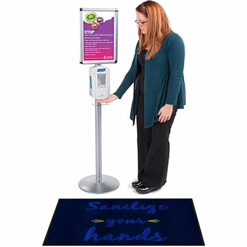 M+A Matting Sanitize Your Hands - Carpeted Message Mat 3/8" Thick 2' x 3' Navy Blue/Black - Image 2