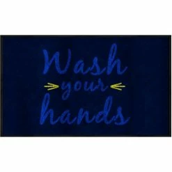 M+A Matting Wash Your Hands - Carpeted Message Mat 3/8" Thick 3' x 5' Navy Blue/Black